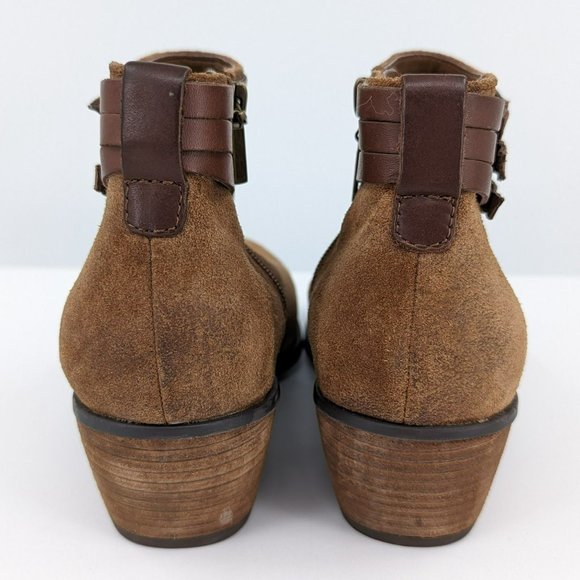 Clarks Gelata Ankle Booties 8 Sienna Brown Suede Leather Triple Buckle Side Zip - Picture 8 of 13